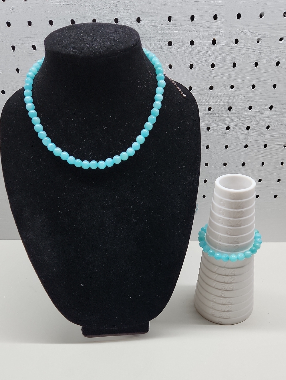Milky Blue Beaded Necklace and Bracelet Set - Women Jewelry